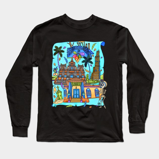 Cute Skeleton - Dia De Los Muerto - Goa Nostalgia - architecture of Goa Long Sleeve T-Shirt by Scriptnbones